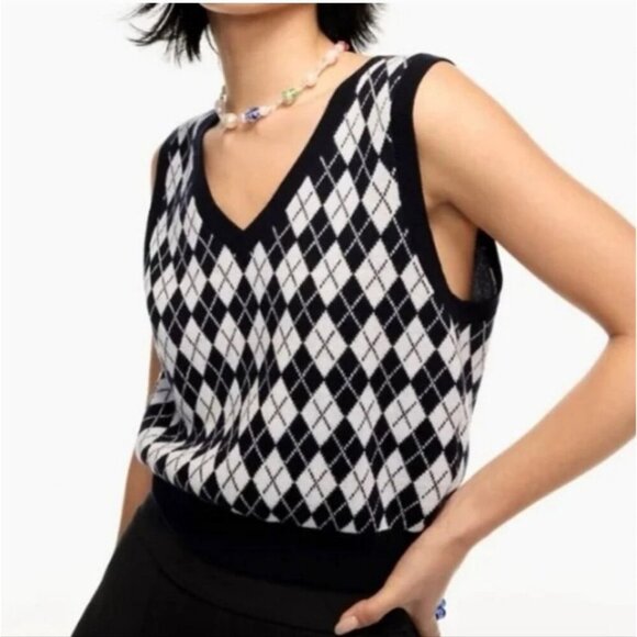 ARITZIA | Sunday Best Quinn Vest Argyle Navy White Wool Cotton Sz M - Picture 1 of 6